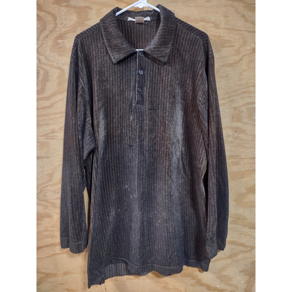 Vintage Perry Ellis Portfolio Brown Ribbed Velour Long Sleeve Polo Shirt XL